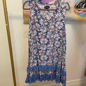 Raindrops Blue Floral Dress Small summer vacation ruffles fairy‎ cottage